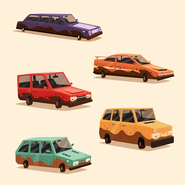 Conjunto de sujo vintage americano automóvel. Desenhos animados ilustração vetorial —  Vetores de Stock