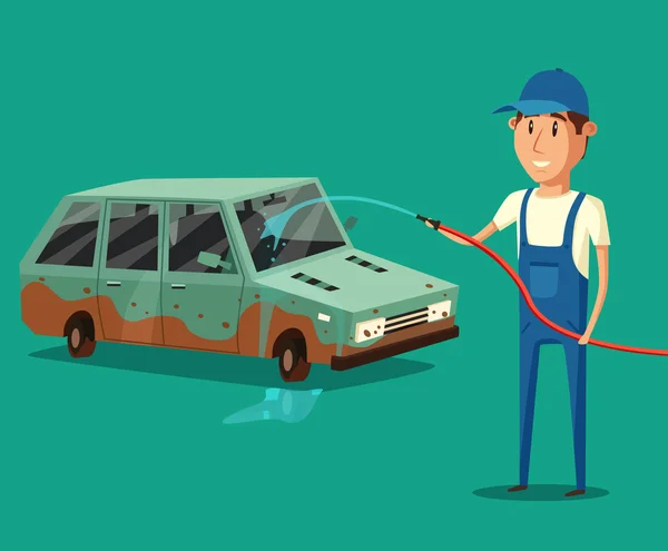 Car washing service. Vector cartoon illustration — Stock Vector