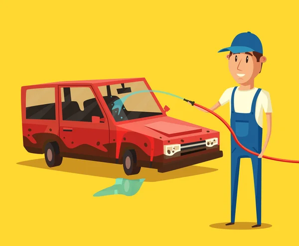 Auto wassen dienst. Vectorillustratie cartoon — Stockvector