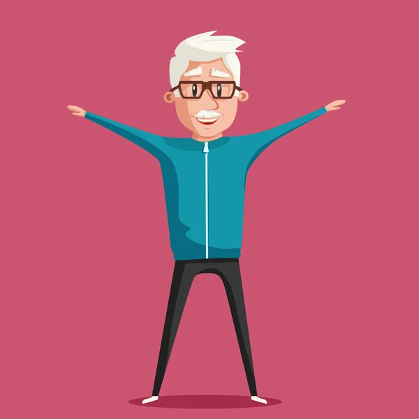 Grootvader en gymnastiek. Oude man. Cartoon vectorillustratie — Stockvector