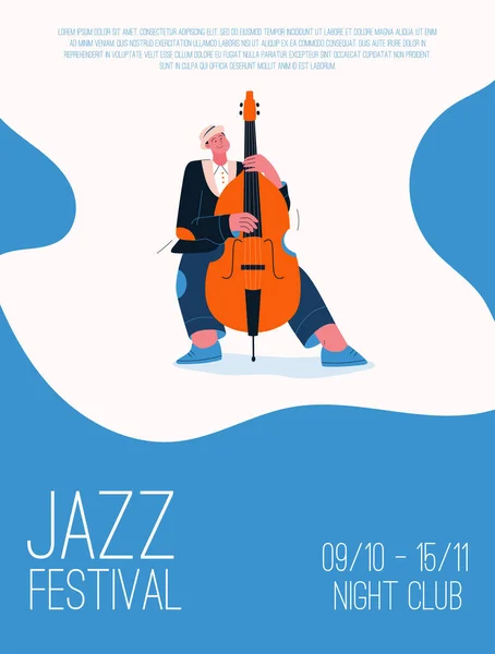 Участник джаз-группы играет музыку на фестивале, концерте или выступает на сцене — стоковый вектор