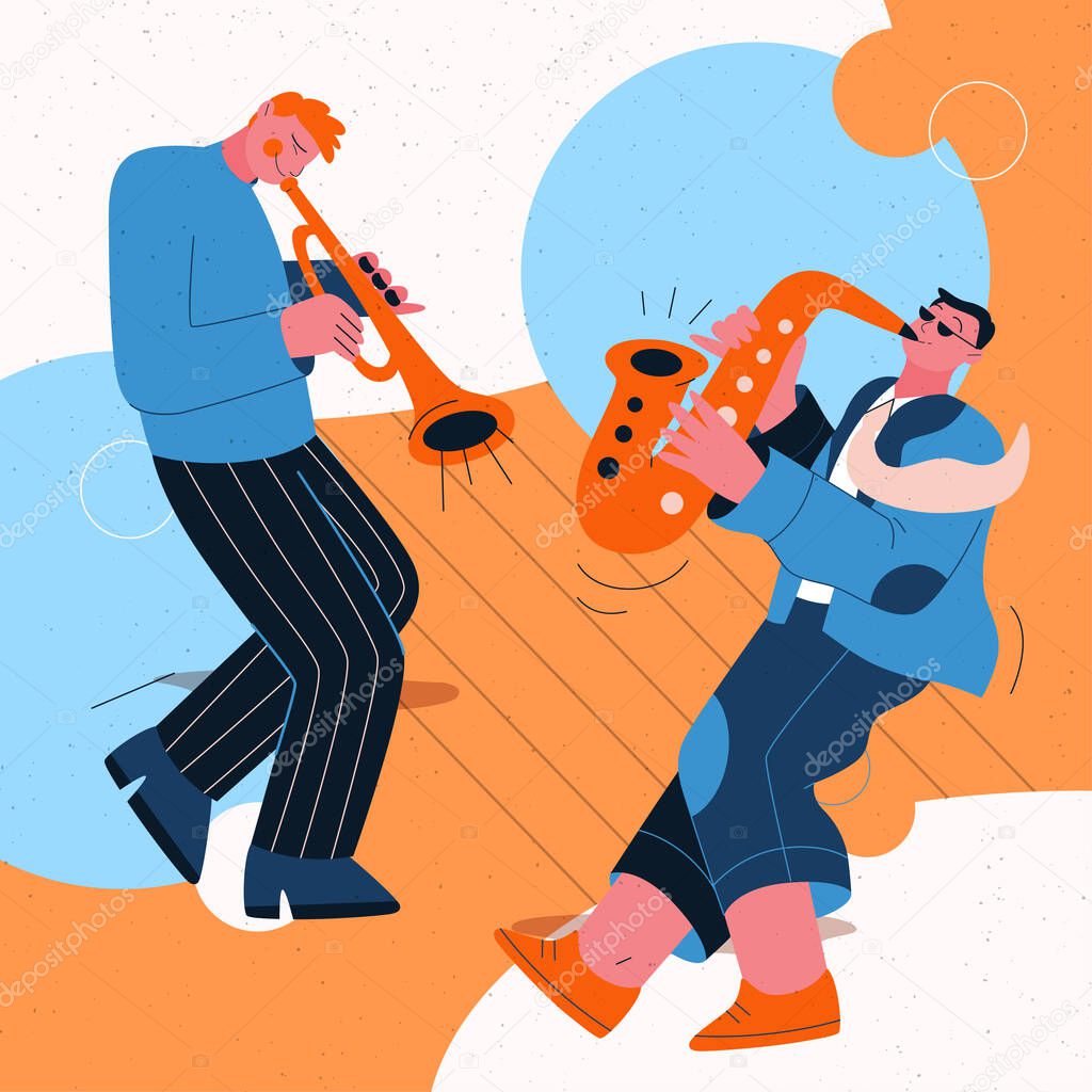Jazz band playing music at festival, concert or perform on stage
