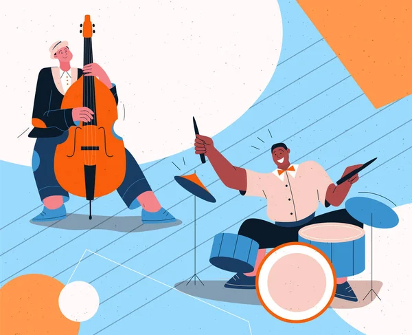 Jazzband som spelar musik på festival, konsert eller uppträda på scen — Stock vektor