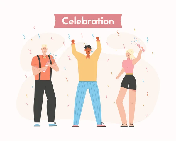 Ομάδα ευτυχισμένων ανθρώπων στο Celebration — Διανυσματικό Αρχείο