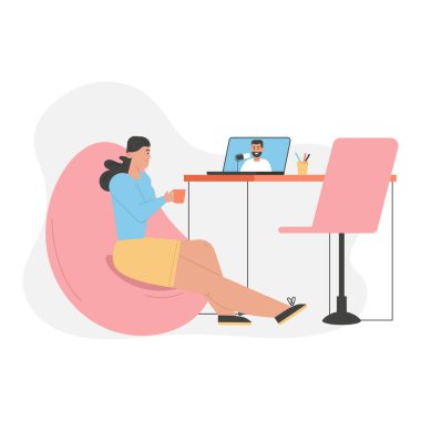 Kadın abone dizüstü bilgisayarda blog yazarının videosunu izliyor