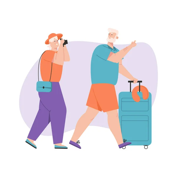 Grandfather and grandmother traveling together — Stock Vector