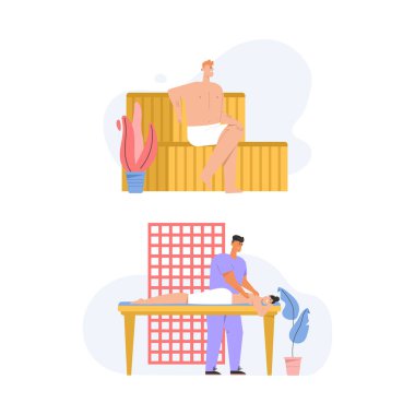 Mutlu insanlar spa salonlarında dinleniyor.