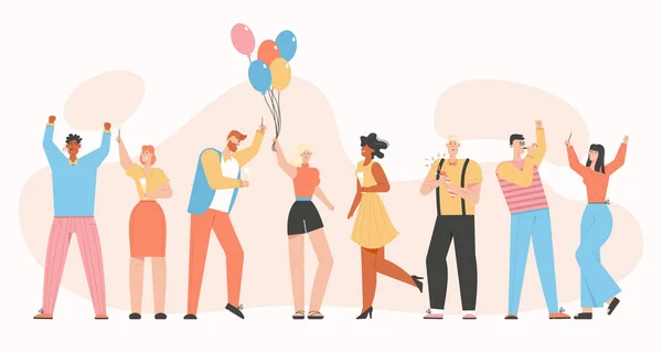 Grupo de personas felices celebrando en la fiesta — Vector de stock