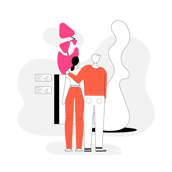 Man and woman hugging and watching exhibition of sculpture — Stock Vector