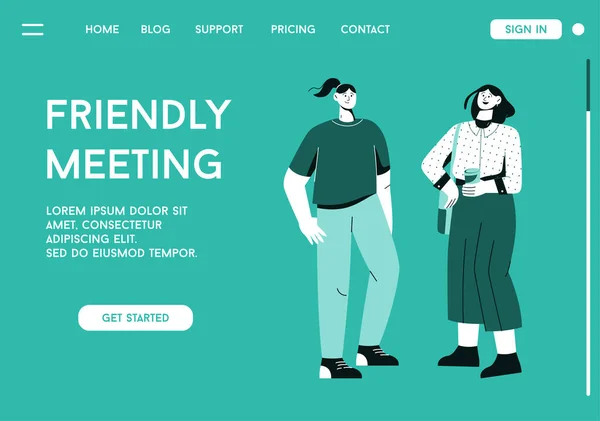 Vector landing page of Friendly Meeting έννοια — Διανυσματικό Αρχείο