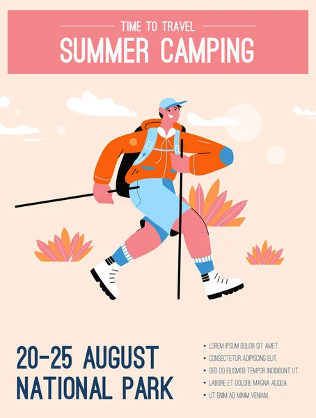 Vector poster of Summer Camping and Time to Travel concept — Stock Vector