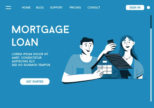 Página de destino vetorial do conceito de empréstimo hipotecário —  Vetores de Stock