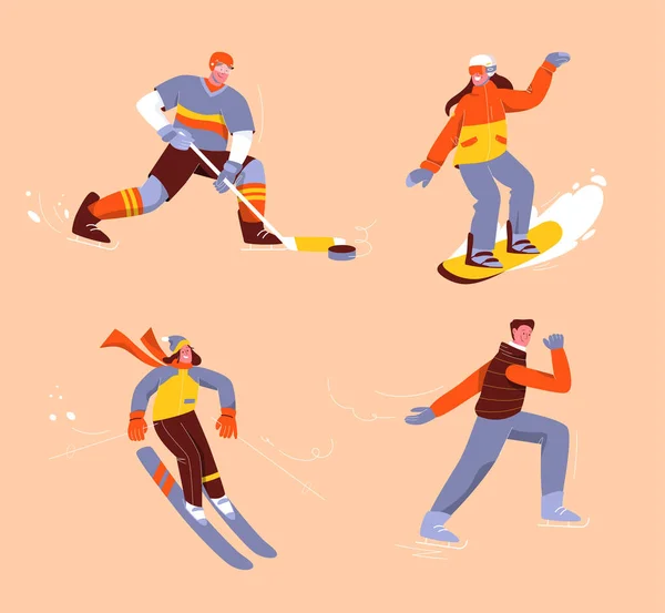 Winter sports set of isolated persons