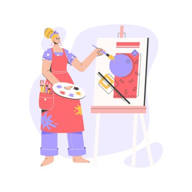 Kadın sanatçı tuval üzerine soyut resim çiziyor