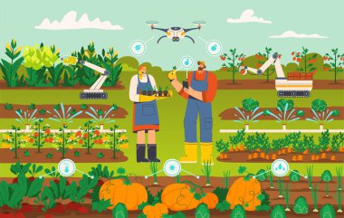 İnsansız hava aracı ve robot konseptiyle modern akıllı çiftçilik