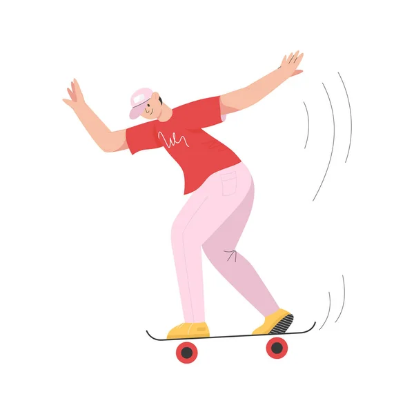 スケートボードに乗って10代。スタイリッシュなティーンスケーターでカジュアル — ストックベクタ