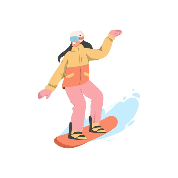 Az egyenruhás nő snowboardozik. — Stock Vector