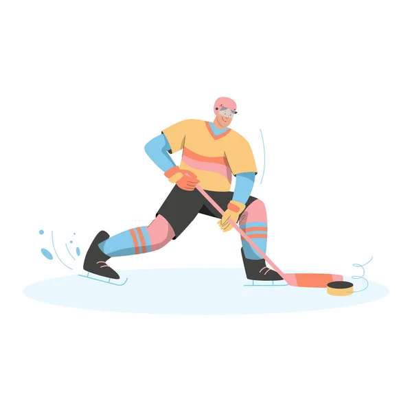 Hokejista v uniformě drží hůl — Stockový vektor