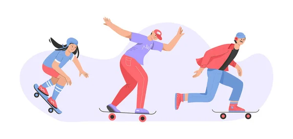 스케이트보드를 타는 사람들 고립 된 사람들 — 스톡 벡터