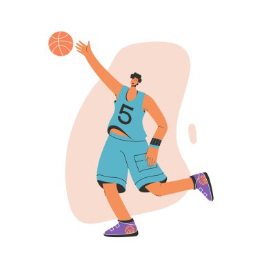 Üniformalı basketbolcu topu yakalıyor