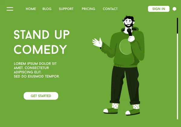 Pagina iniziale vettoriale del concetto di stand up comedy — Vettoriale Stock