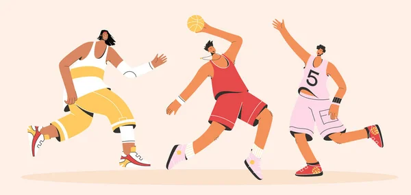 Basketball players in uniform playing streetball — Stock Vector