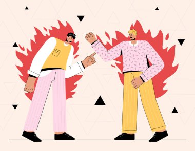 İki kızgın adam birbirine bağırıyor.