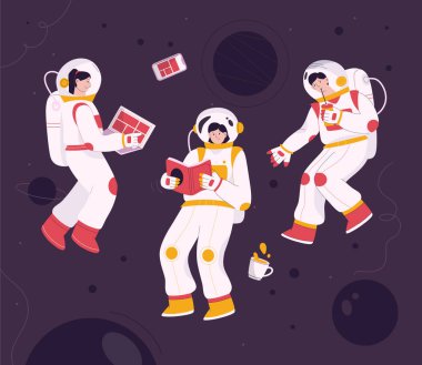 Uzay boşluğunda sıfır yerçekiminde uçan astronotlar
