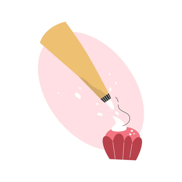Sac à pâtisserie décoratif cupcake à la crème fouettée — Image vectorielle