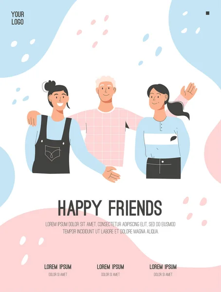 Afișul Vector al conceptului Happy Friends — Vector de stoc