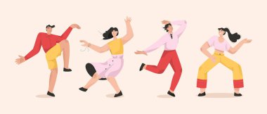 Erkek ve dişi dansçılar beyaz arka planda izole edilmiş.