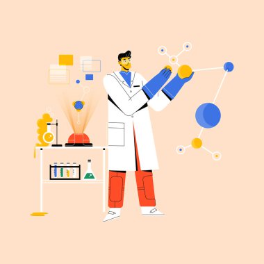 Laboratuvarda laboratuvar ekipmanlarıyla araştırma yapan bir bilim adamı.