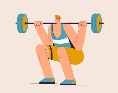 Halter kaldıran bir sporcu. Sporcu halter kaldırmakla meşgul.