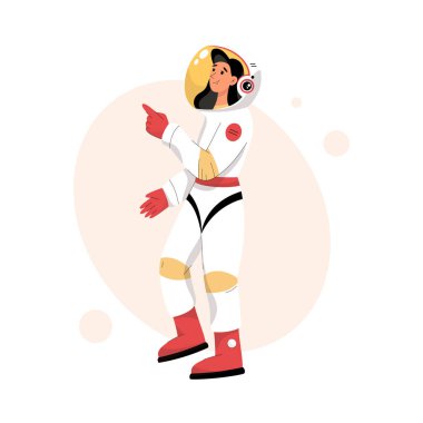 Dişi astronot parmağını kaldırıyor.