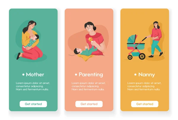 Modello di design per le pagine delle app mobili con maternità e infanzia — Vettoriale Stock
