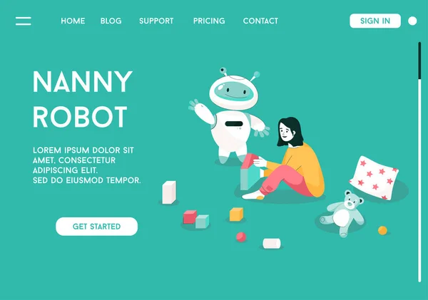 Halaman pendaratan vektor konsep Nanny Robot - Stok Vektor