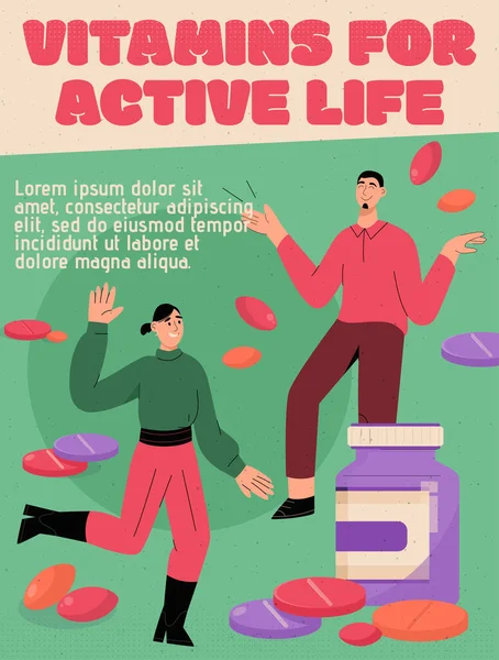 Vektor-Poster des Konzepts Vitamine für aktives Leben — Stockvektor