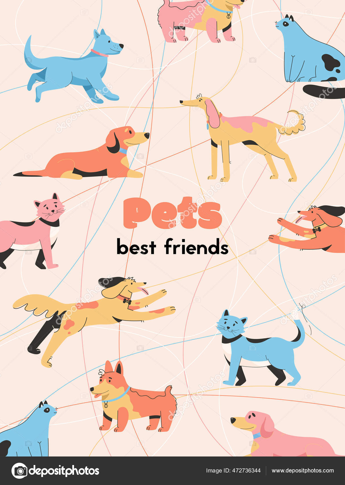 Vector poster of Pets is Best Friends concept Stock Vector Image by