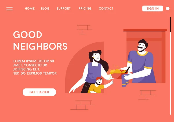 Vector landing page of Good Neighbors concept — Stock Vector
