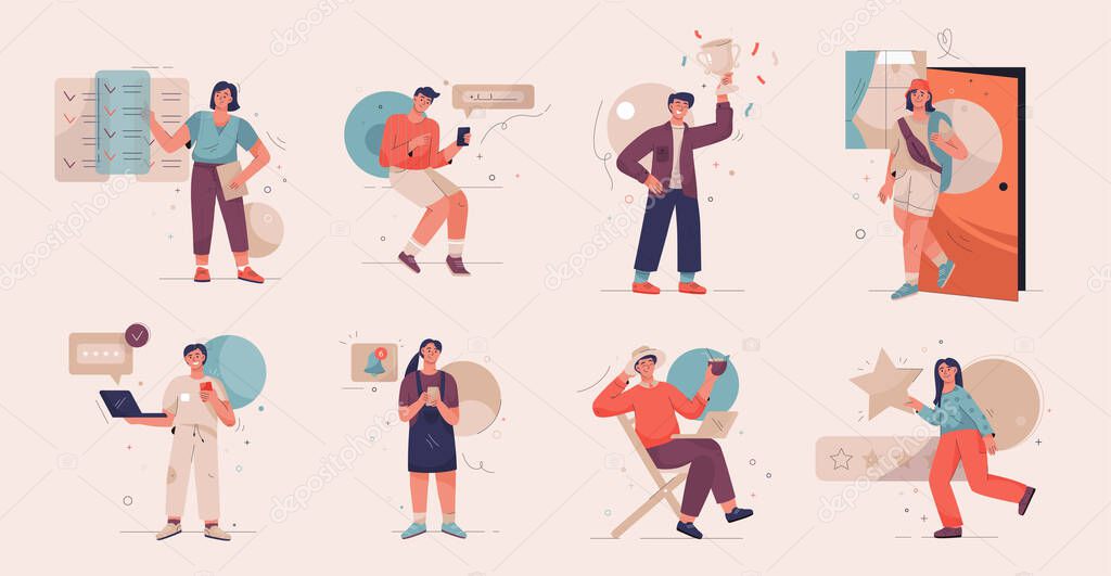 Vector character illustration with people in different scenes