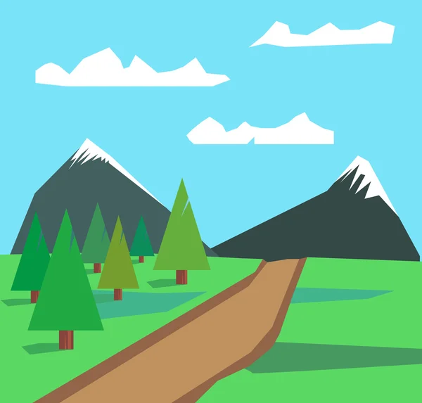 Paisaje de verano con prado verde y montañas grises — Vector de stock