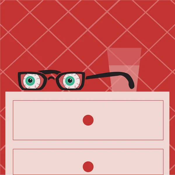 Brille mit Augen auf dem Nachttisch — Stockvektor
