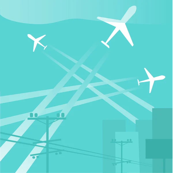 Letadlo před velkoměsta silueta — Stockový vektor