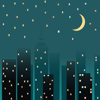 Gece cityscape. Vektör çizim