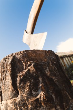 Baltayı kütüğün üzerine koy.