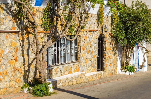 Stone facade and ivy on Greek street, Greece — Stock Photo, Image