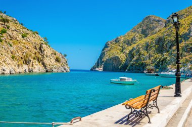 Tezgah, port Vathi Yunan Adası denizde Kıstağı
