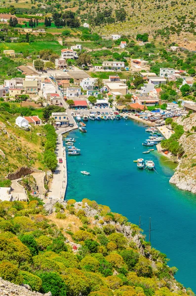 Vista sobre Vathi village and sea bay, Grécia — Fotografia de Stock