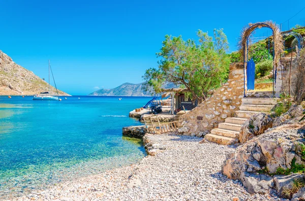 Stairs from sandy beach on Greece island Kalymnos Stock Image