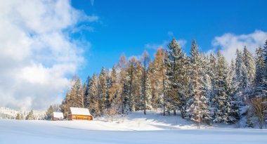 Cabin covered with snow, Beskidy, Poland clipart